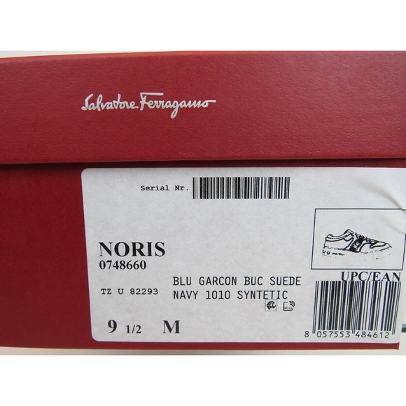 $795 FERRAGAMO NORIS NAVY LEATHER RED SUEDE SF LOGO WHITE SNEAKERS 9.5 M ITALY main image 8